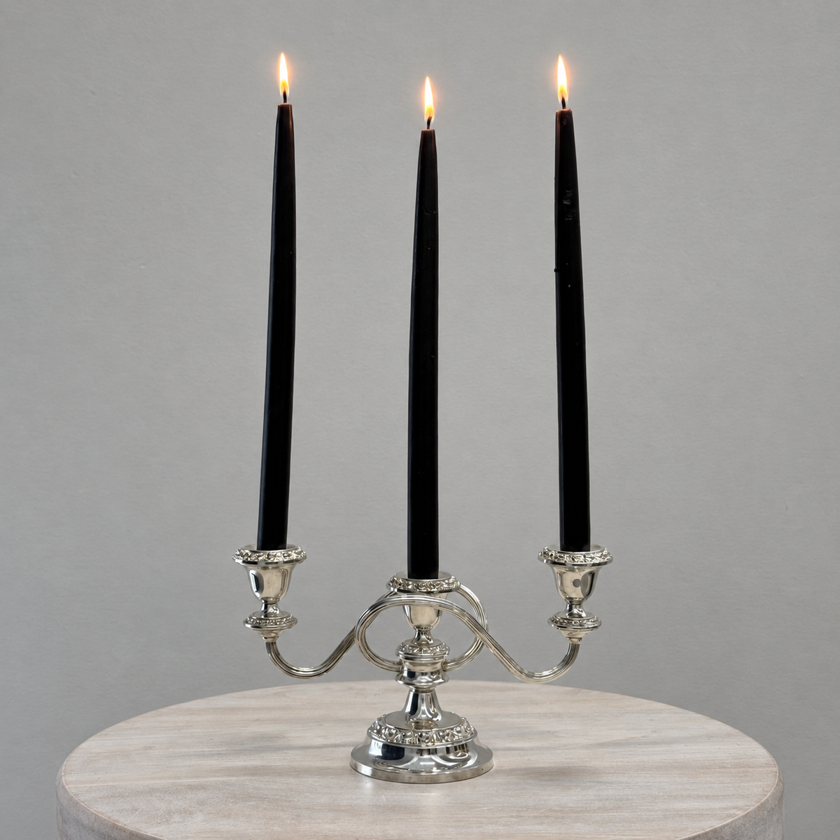 Silver Scroll Three Arm Candelabra - Low