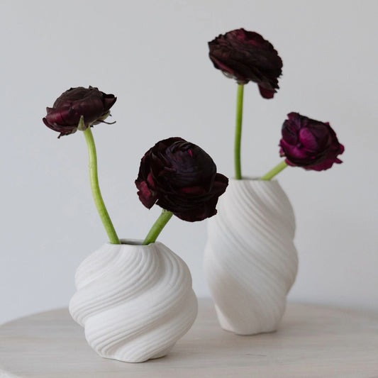 White Swirl Ceramic Bud Vase - Low