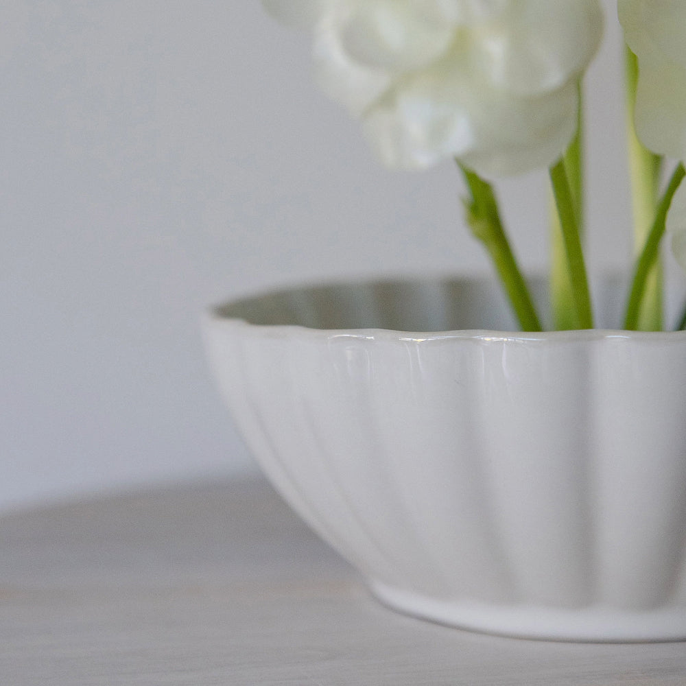 White Scalloped Ceramic Bowl