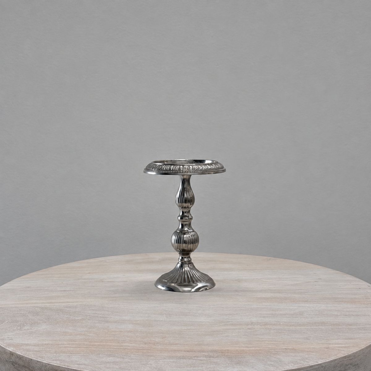 Silver Fluted Pillar Candle Holder