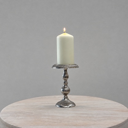 Silver Fluted Pillar Candle Holder
