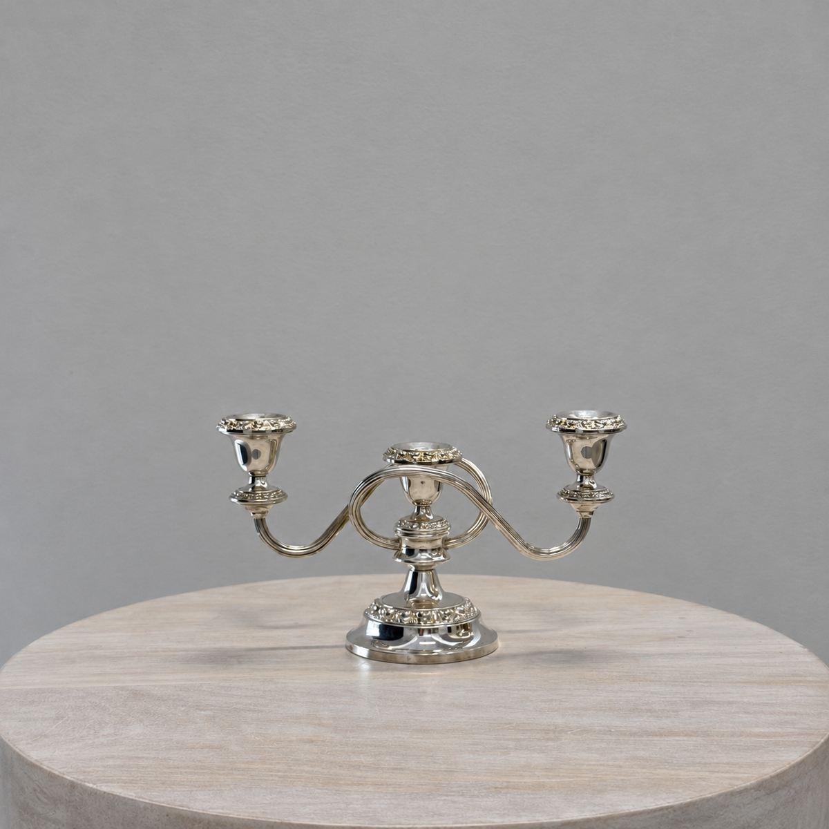 Silver Scroll Three Arm Candelabra - Low