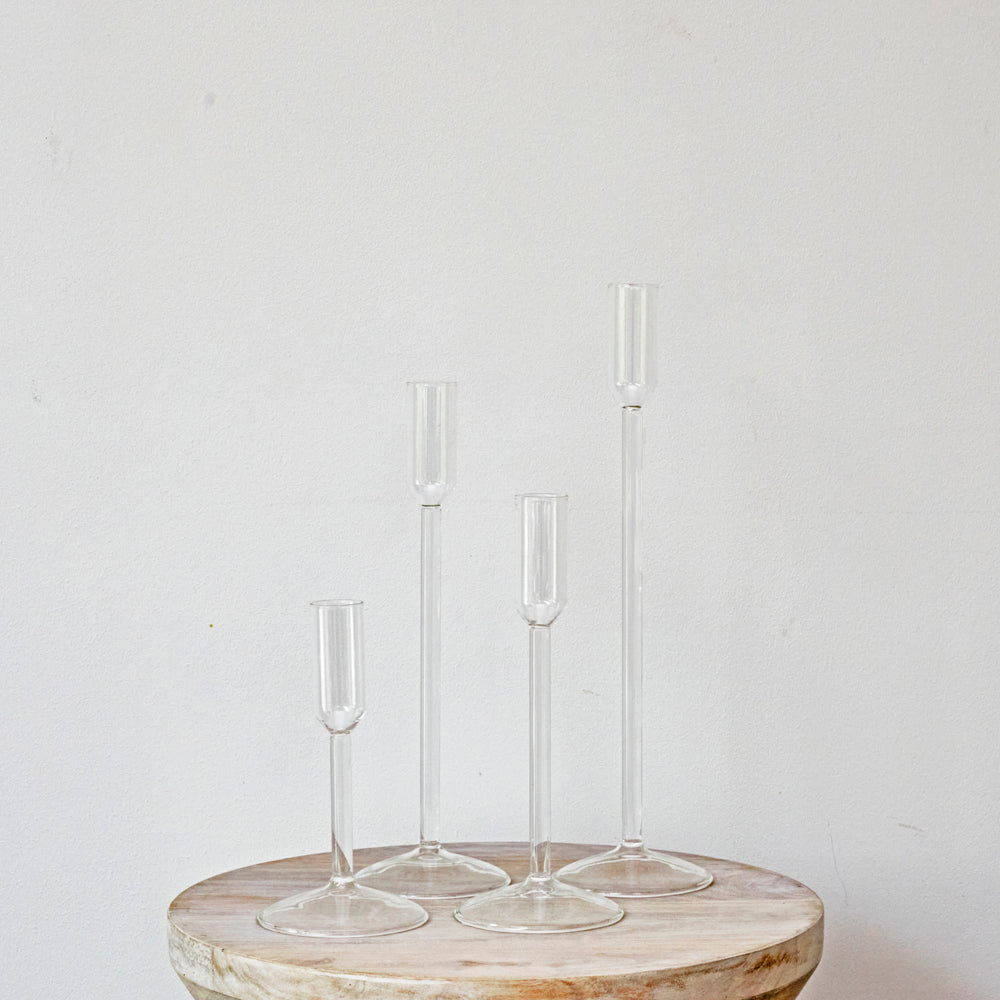 Glass Thin Stemmed Candlesticks