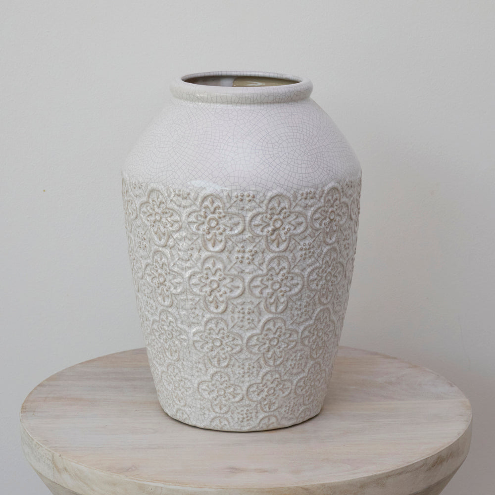 White Embossed Ceramic Vase
