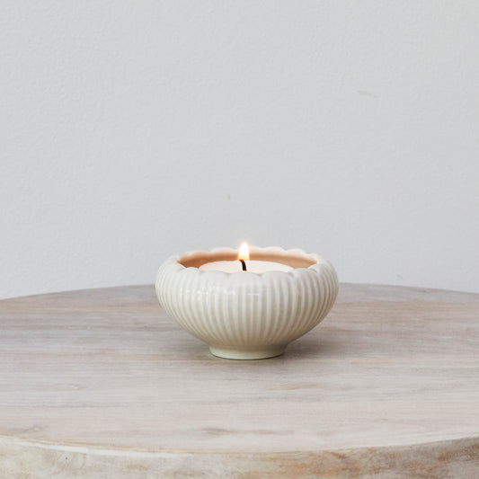 Cream Ribbed Ceramic Tealight Holder