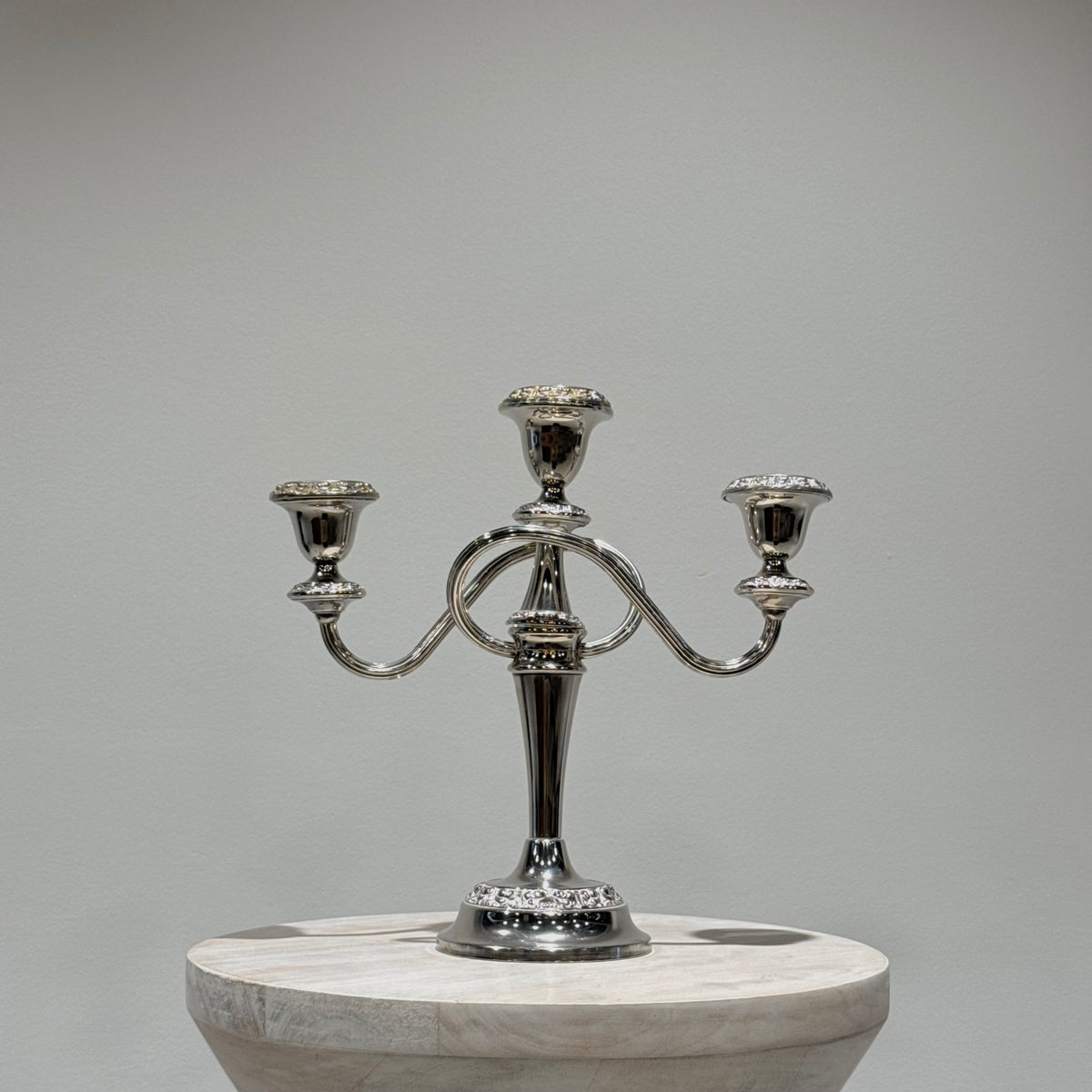 Silver Three Arm Candelabra - Med