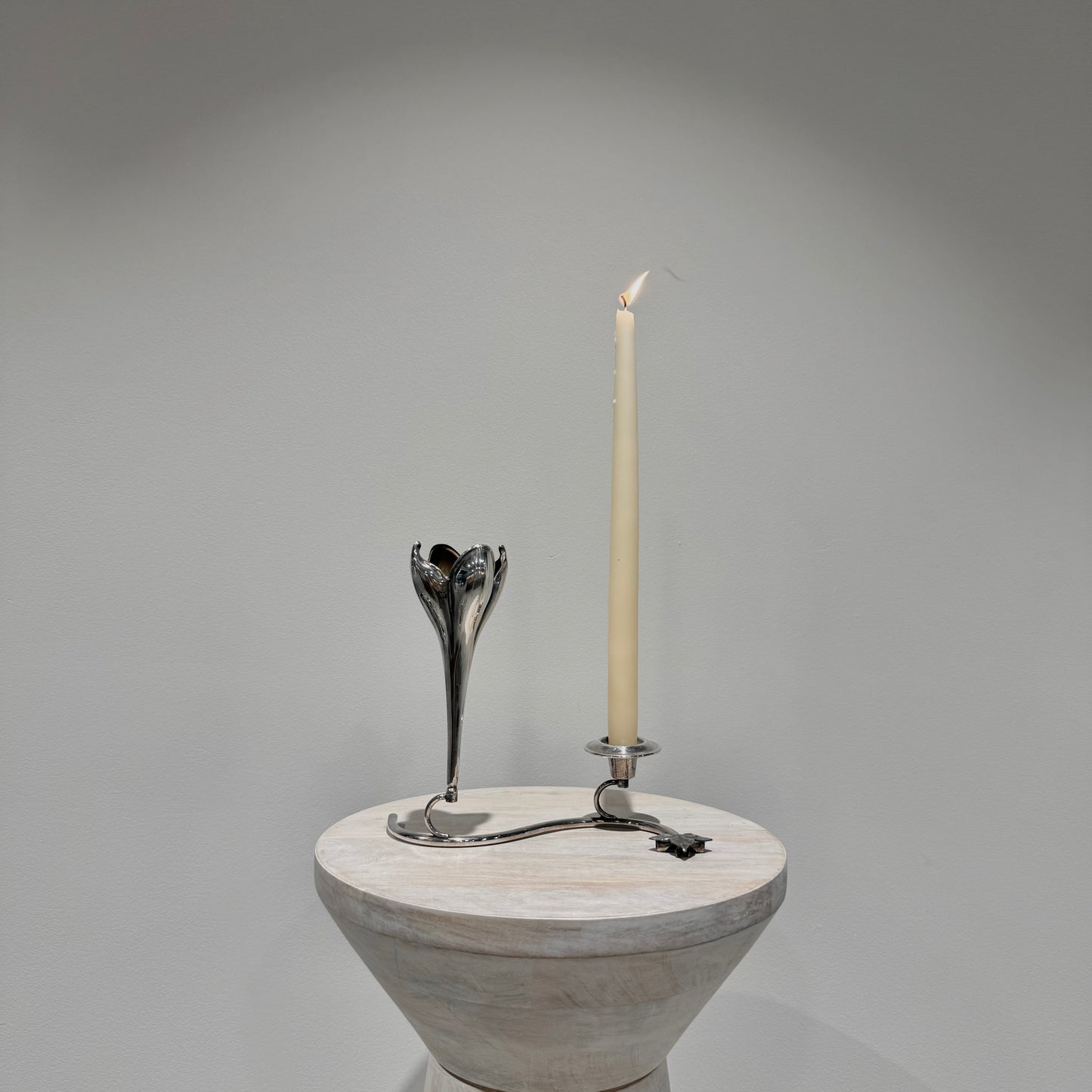 Silver Tulip & Leaf Candlestick & Bud vase duo