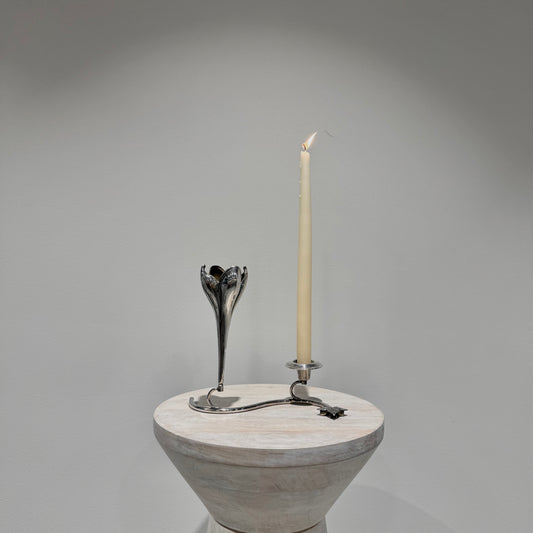 Silver Tulip & Leaf Candlestick & Bud vase duo