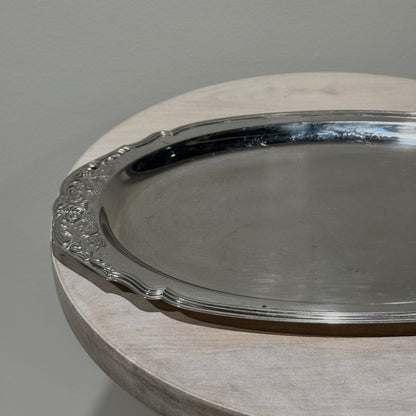 Silver Floral Embossed Oval Tray
