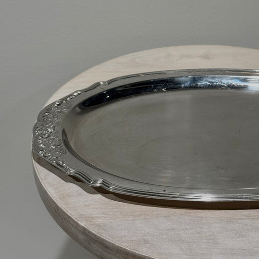 Silver Floral Embossed Oval Tray