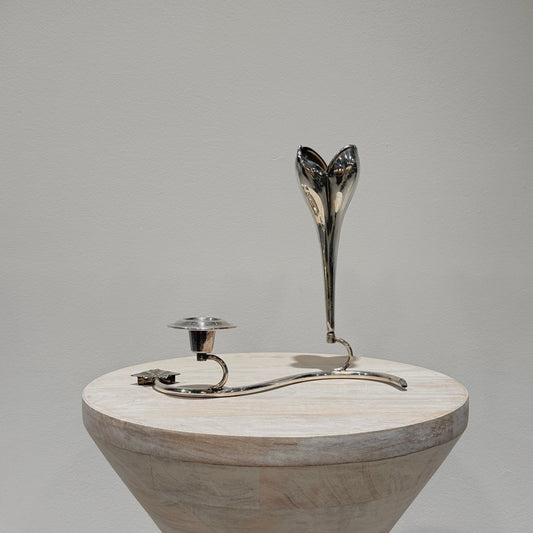 Silver Tulip & Leaf Candlestick & Bud vase duo